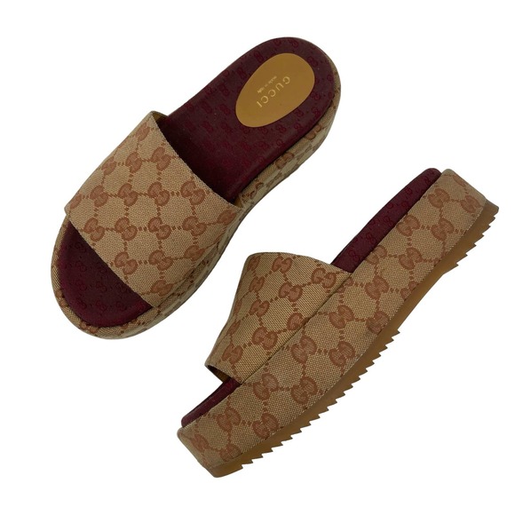 Gucci Shoes - Gucci Angelina Platform GG Logo Sandals Beige Ruggine (Size 38.5)